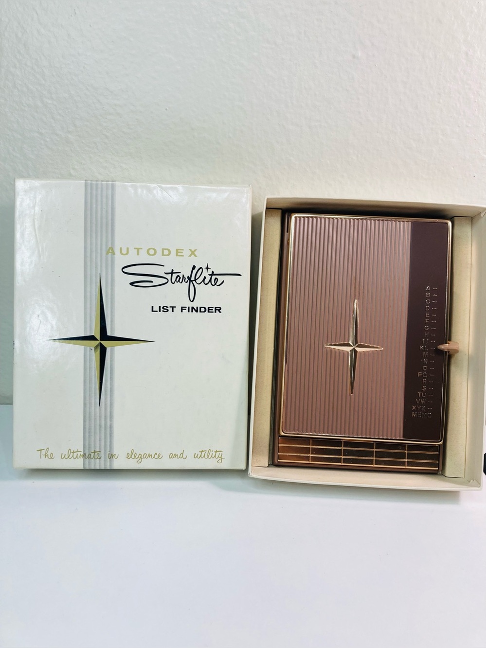 NEW Vintage Starflite Autodex List Finder Model S-800 Beige & Gold Portable